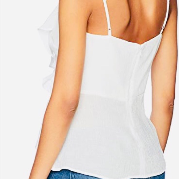 BB DAKOTA Top Camisole Sexy V-Neck Ruffle Crepe Adjust. Spaghetti Straps Sz L - Picture 2 of 6